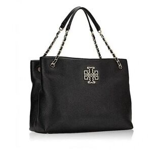 NEW NWT Tory Burch Britten Small Slouchy Black Leather Tote Handbag 73503